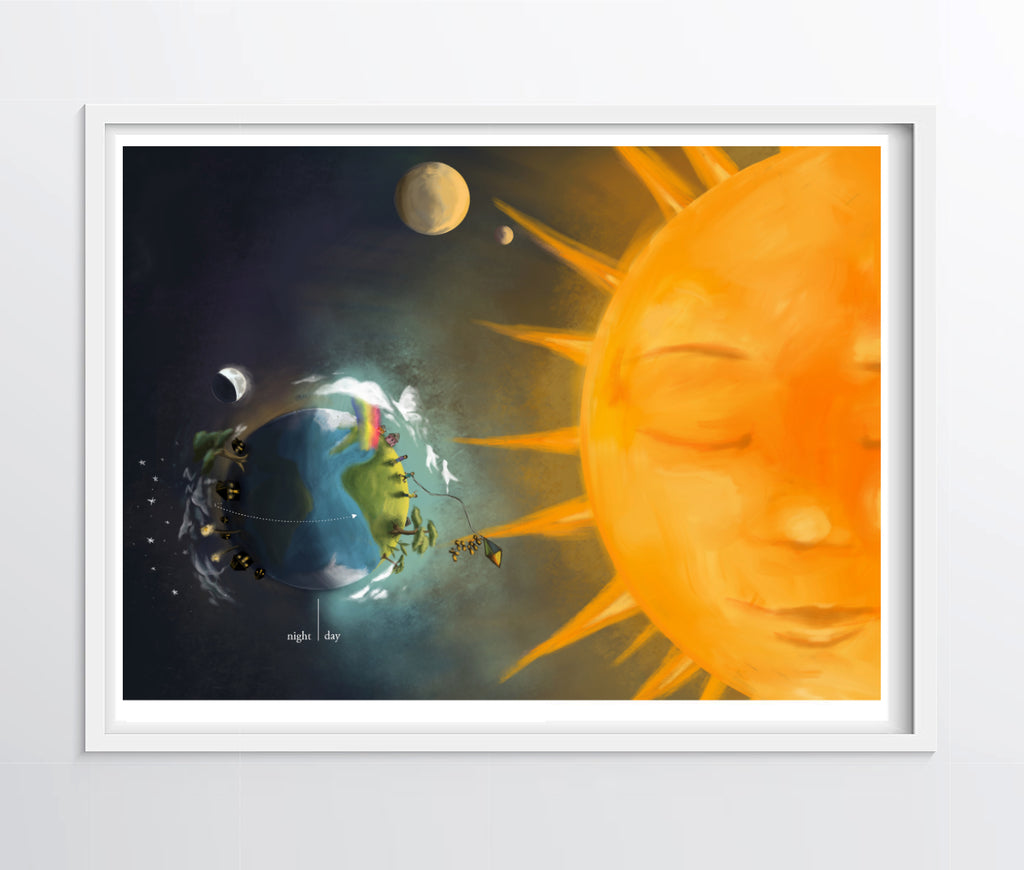 Day and Night on Earth - Educational Illustration Print - Fine Art Poster